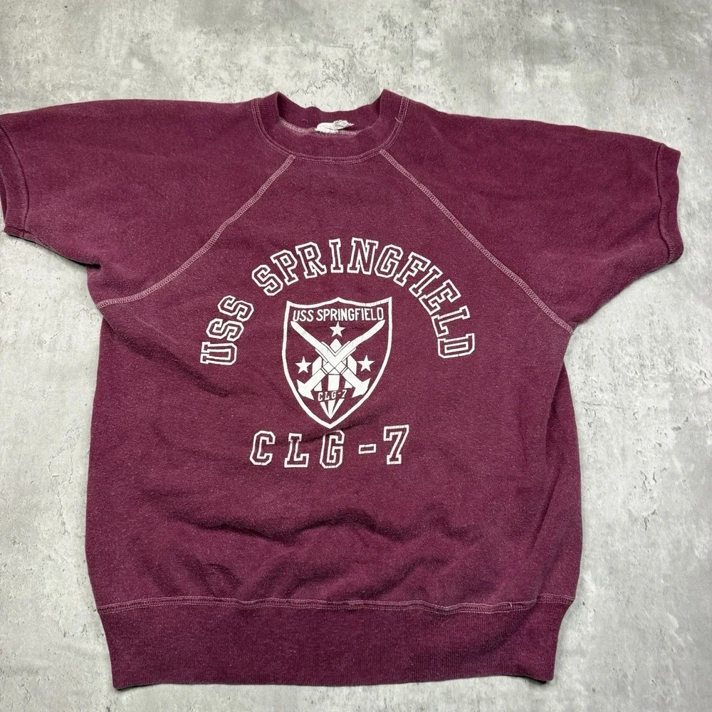 Vintage 60s Velva Sheen USS Springfield CLG-7 Navy Raglan Sweatshirt Maroon S
